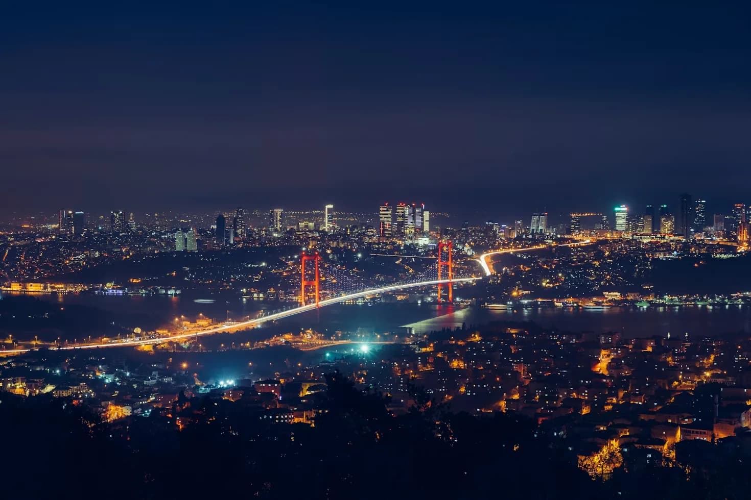 Istanbul rooftops and the Bosphorus at golden hour
