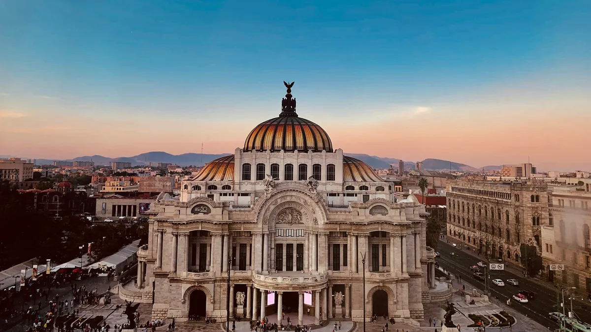 Palacio de Bellas Artes in Mexico City's Centro Histórico at sunset, Mexico